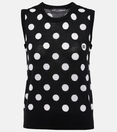 Dolce & Gabbana Polka-dot Silk And Wool Tank Top In Black