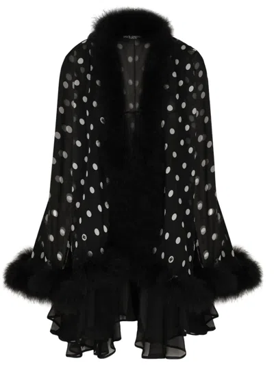 Dolce & Gabbana Polka-dot Printed Chiffon Cape In Black