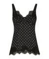 Dolce & Gabbana Silk Lingerie-style Top With Polka-dot Print And Lace Detailing In Black