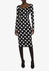 Dolce & Gabbana Polka Dot Print Silk Midi Dress In Monochrome