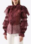 Dolce & Gabbana Polka Dot Silk Ruffle Blouse In Burgundy