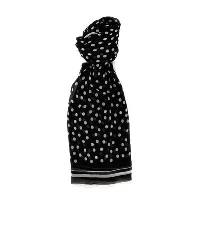 Dolce & Gabbana Polka Dot Silk Scarf In Black