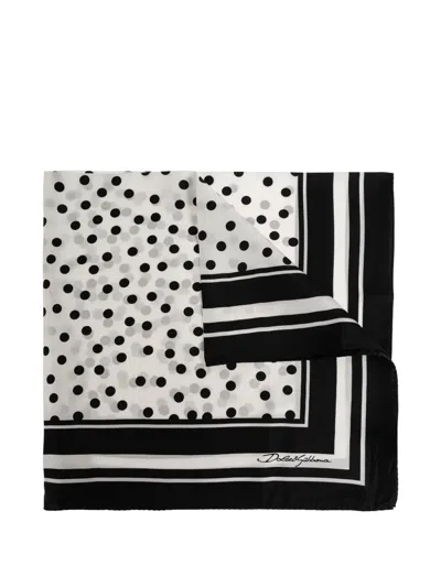 Dolce & Gabbana Polka-dot Silk Scarf In White