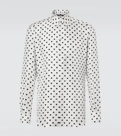 Dolce & Gabbana Polka-dot Silk Shirt In White