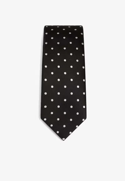 Dolce & Gabbana Polka Dot Silk Tie In Black