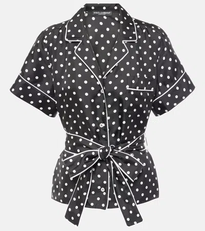 DOLCE & GABBANA POLKA-DOT SILK TWILL PAJAMA SHIRT