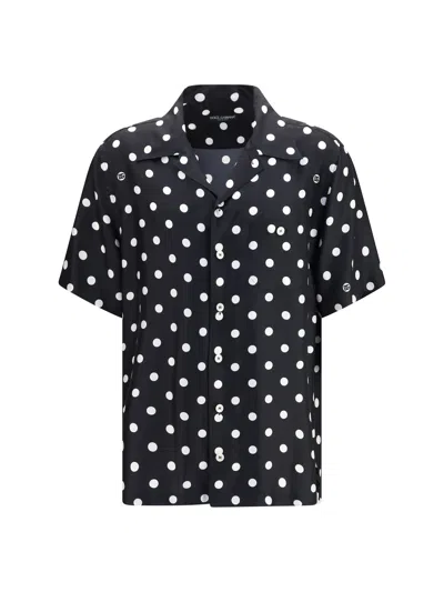 Dolce & Gabbana Silk Polka Dot Short-sleeve Shirt In Multi