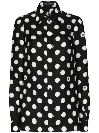 DOLCE & GABBANA POLKA-DOT SILK TWILL SHIRT