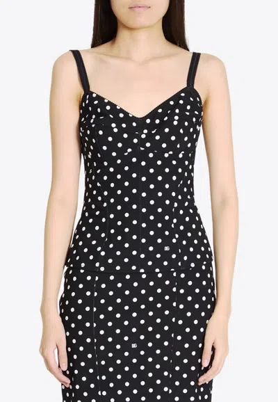 Dolce & Gabbana Polka Dot Sleeveless Top In Black