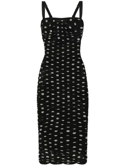 Dolce & Gabbana Polka Dot Tulle Midi Dress In Black