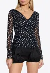 Dolce & Gabbana Ruched Wrap-effect Printed Polka-dot Tulle Blouse In Black
