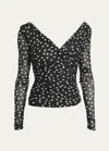 Dolce & Gabbana Ruched Wrap-effect Printed Polka-dot Tulle Blouse In Black Prt
