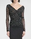 Dolce & Gabbana Ruched Wrap-effect Printed Polka-dot Tulle Blouse In Black Prt