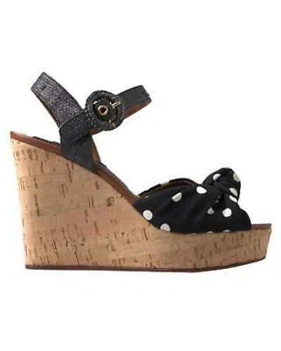 Pre-owned Dolce & Gabbana Womens Polka Dot Platform Wedge Sandals - Platform & Wedges In Black
