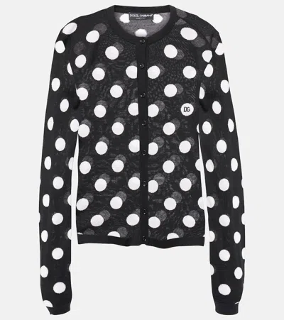 Dolce & Gabbana Polka-dot Wool And Silk Cardigan In Black