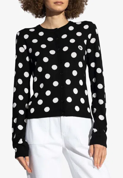 Dolce & Gabbana Polka Dot Wool Blend Cardigan In Black