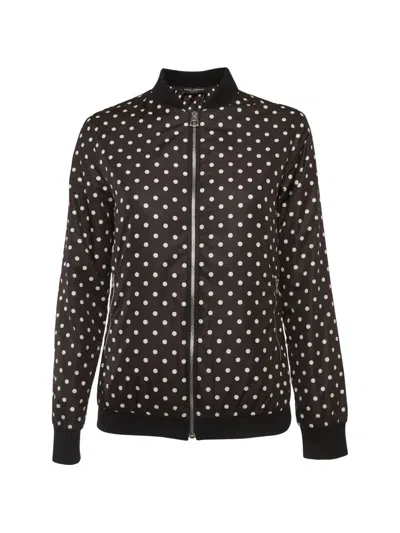 Pre-owned Dolce & Gabbana Polka Dot-print Bomber Jacket In Brown