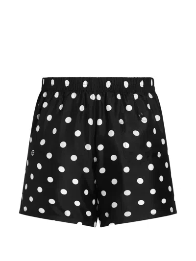 Dolce & Gabbana Polka Dot-print Silk Twill Boxer Shorts In Black