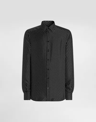 Dolce & Gabbana Polka Dot-print Silk Twill Martini Shirt In Black
