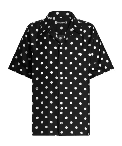 Dolce & Gabbana Polka Dot-print Silk Twill Shirt In Black