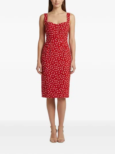 Pre-owned Dolce & Gabbana Polka Dot-print Sleeveless Midi Dress In Red