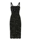 Dolce & Gabbana Polka Dot Print Draped Tulle Midi Dress In Negro