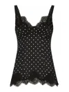 Dolce & Gabbana Silk Lingerie-style Top With Polka-dot Print And Lace Detailing In Negro