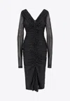 Dolce & Gabbana Polka Dots Tulle Draped Midi Dress In Black