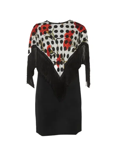 Pre-owned Dolce & Gabbana Polka-dot Fringed Mini Dress In Black