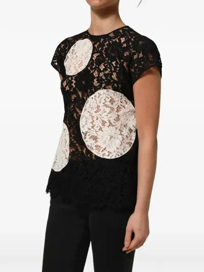 Dolce & Gabbana Polka-dot Lace Blouse In Black