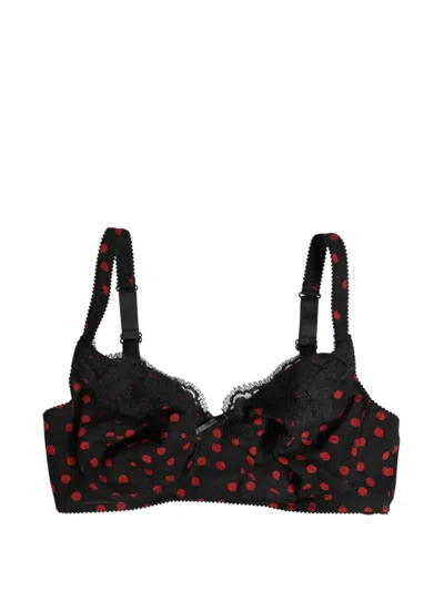 Dolce & Gabbana Polka-dot Lace-trim Bra In Black