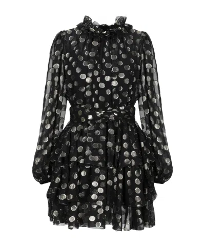 Dolce & Gabbana Polkadot Longsleeve Dress In Black
