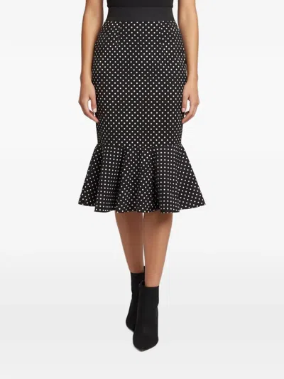 Pre-owned Dolce & Gabbana Polka-dot Pencil Midi Skirt In Black