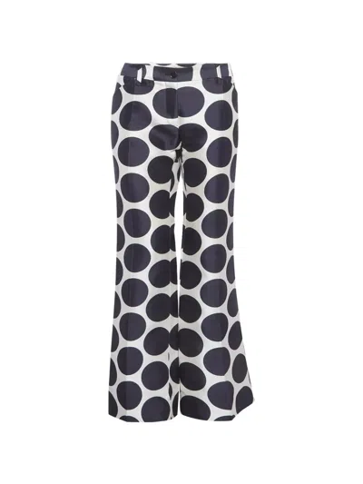 Pre-owned Dolce & Gabbana Polka-dot Silk Trousers In White