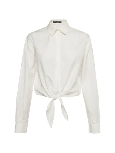 Pre-owned Dolce & Gabbana Polka-dot Tie-front Blouse In White