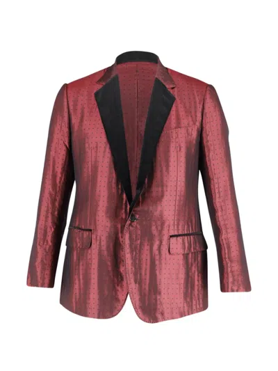 Pre-owned Dolce & Gabbana Polka-dot Velvet-trimmed Jacket In Red