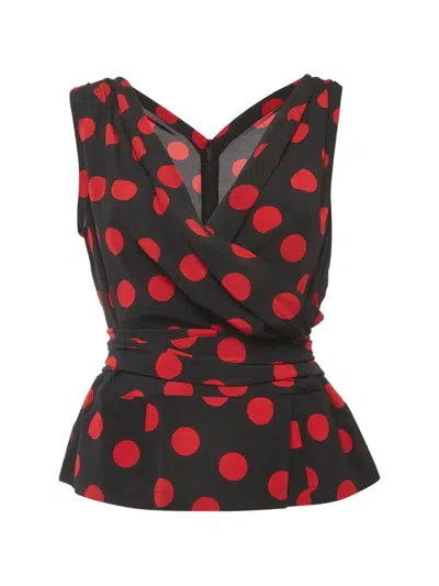 Pre-owned Dolce & Gabbana Polka-dot Wrap Top In Black