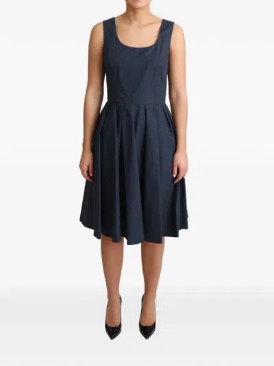 Dolce & Gabbana Polka-dotted Cotton A-line Dress In Blue