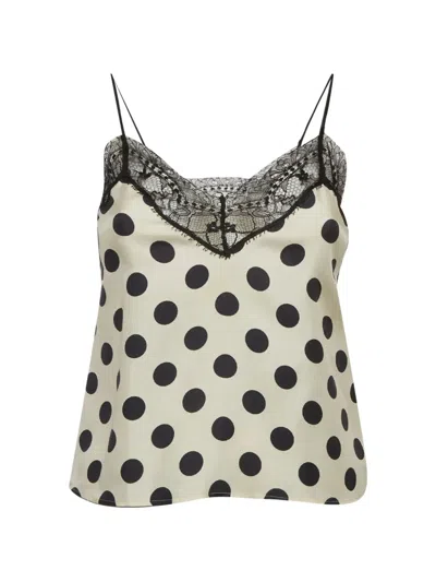 Pre-owned Dolce & Gabbana Polka-dot-print Lace-trim Blouse In Neutral