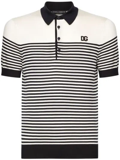 Dolce & Gabbana Gestreiftes Seidenpolohemd Mit Strickmuster In Multicolor