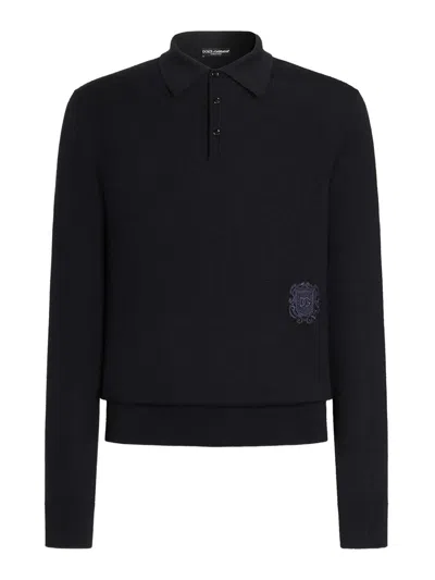 Dolce & Gabbana Polo In Lana Vergine In Blue
