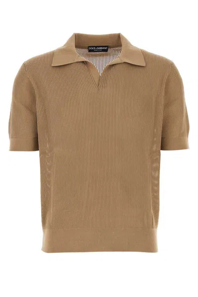 Dolce & Gabbana Perforated Polo Shirt In Camel