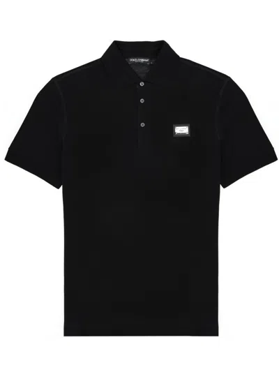 Dolce & Gabbana Polo Con Patch Logo In Black