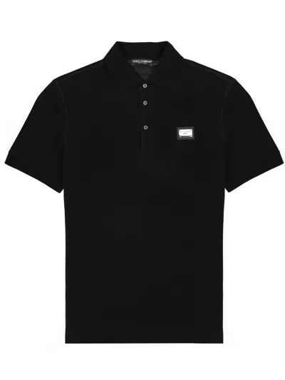Dolce & Gabbana Logo Plate Polo Shirt In Black