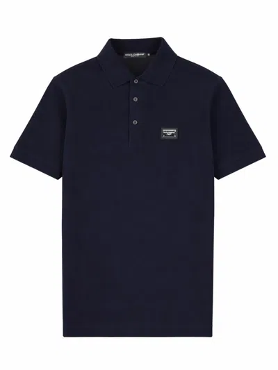 Dolce & Gabbana Polo Con Patch Logo In Blue