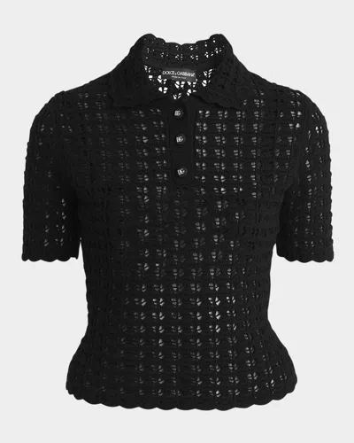 Dolce & Gabbana Polo Crochet Top In N0000 Nero