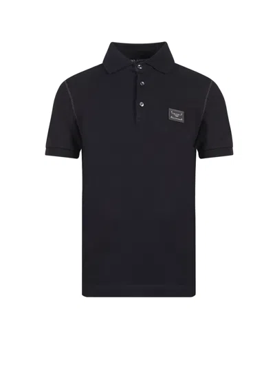 Dolce & Gabbana Cotton Piquet Polo Shirt In Black