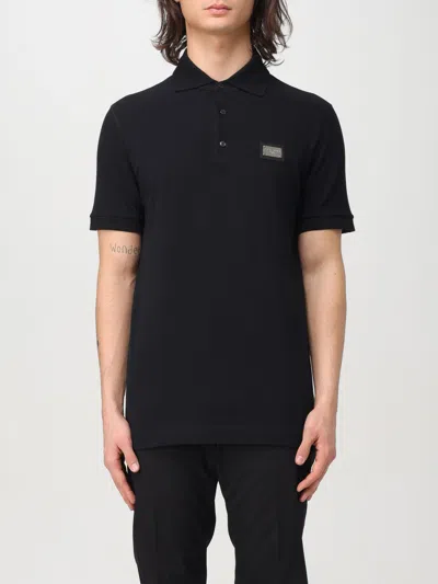 Dolce & Gabbana Short-sleeved Wool Polo Shirt In Black