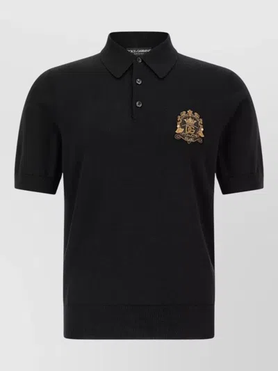 Dolce & Gabbana Polo Shirt Heraldic Crest Patch Design In Black