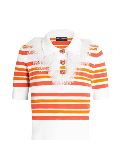 Dolce & Gabbana Polo Shirt Pullover In Striped Knit In Orange